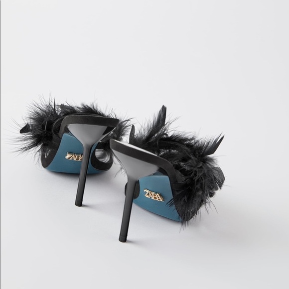 ZARA Blue Collection Feathered Leather High Heels - Picture 3 of 8